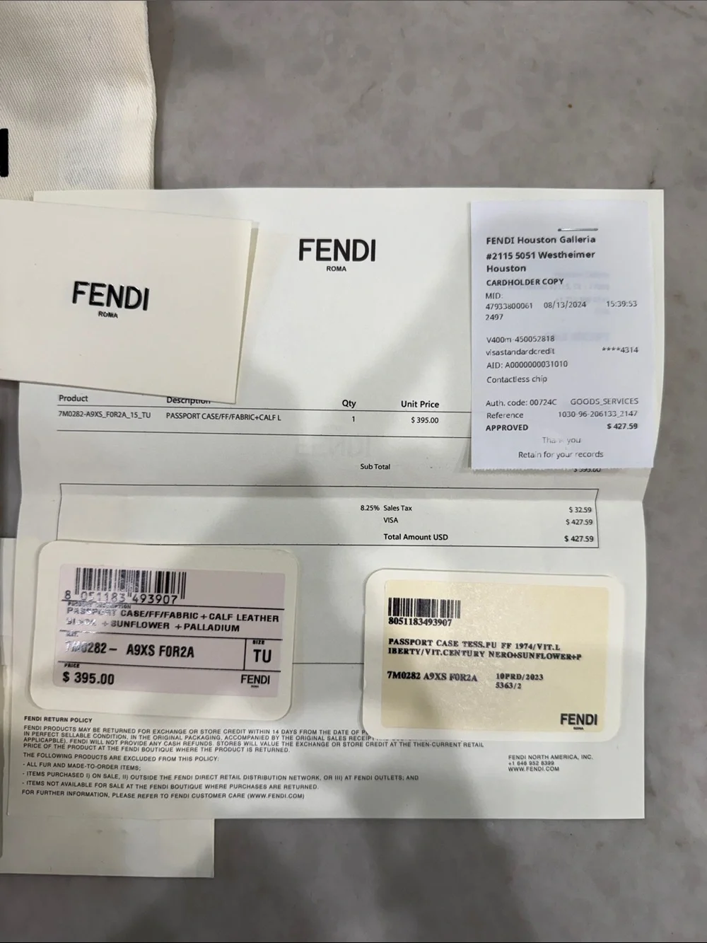 Fendi Black Leather Card Holder with Yellow Accent